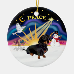 X-Sunrise - Schwarzbrauner Dachshund Keramik Ornament