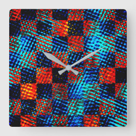 Xadrez azul, laranja, Fake sujo ou manchado. Quadratische Wanduhr