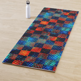 Xadrez laranja, azul, Fake sujo com manchas. Yogamatte