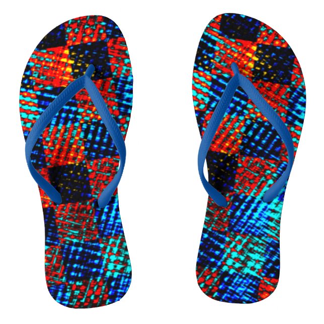 Xadrez laranja, azul, fauch sujo com manchas. flip flops (Fußbett)