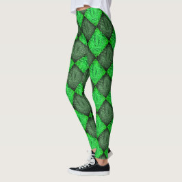 Xadrez verde falsa grama ou folhas de coqueiro. leggings
