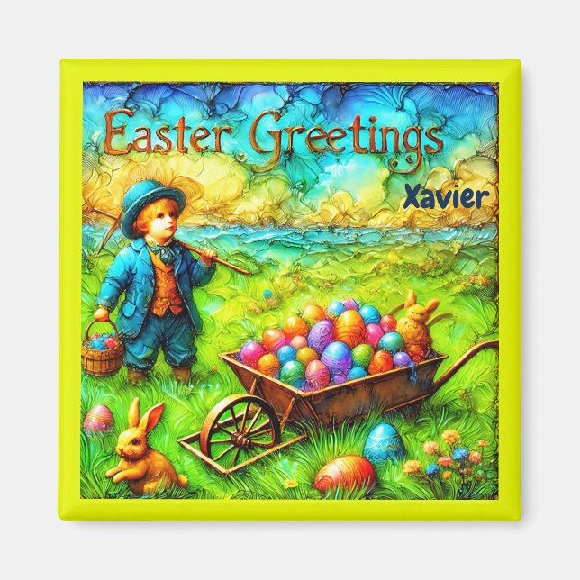 XAVIER ~ VINTAG EASTER Boy ~ Ostereier ~ Magnet (Vorne)