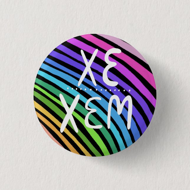 XE/XEM Pronouns farbenfroher Handschrift Regenboge Button (Vorderseite)