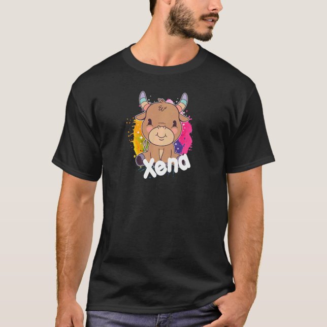 XENA Schöner Mädchenname mit hübscher kleiner Kuh T-Shirt (Vorderseite)