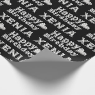 Xenia Happy Birthday silver black Geschenk papier Geschenkpapier