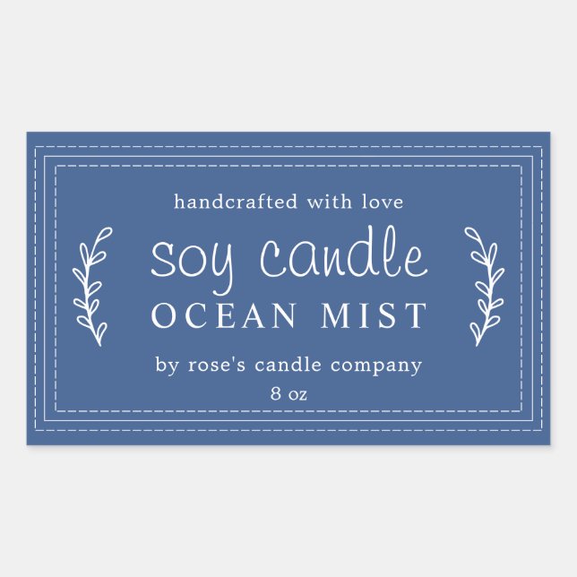 XL hausgemachte Soy Candle Foliage Classic Blue Cu Rechteckiger Aufkleber (Vorderseite)