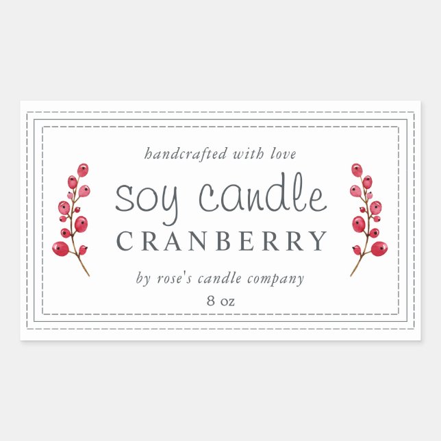XL Homemade Soy Candle Cranberry Custom Rechteckiger Aufkleber (Vorderseite)
