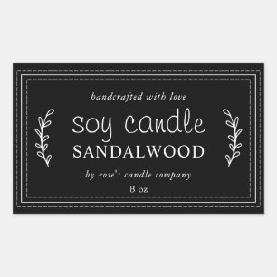 XL Homemade Soy Candle Foliage Holzkohle Schwarz Rechteckiger Aufkleber