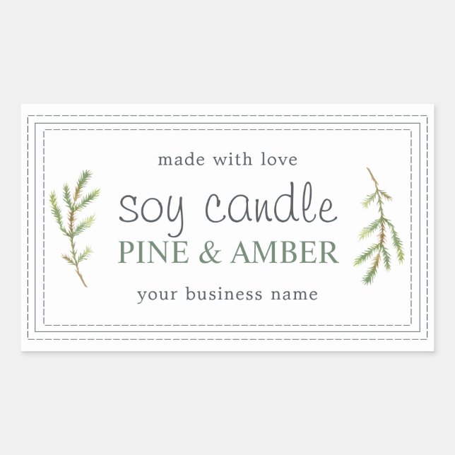 XL Homemade Soy Candle Pine Sprig Custom White Rechteckiger Aufkleber (Vorderseite)