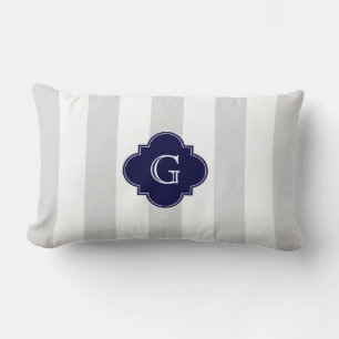 XL Lt Grau Weiße Streifen Navy Quatrefoil Monogram Lendenkissen