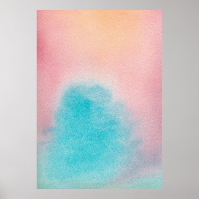 XL Pink Blue Sky Abstrakte Aquarellmalerei Poster (Vorne)