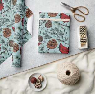 XL Winter Roter Kardinal und Pine Cones Geschenkpapier