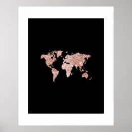 XL world map in crumpled Rose gold print Poster
