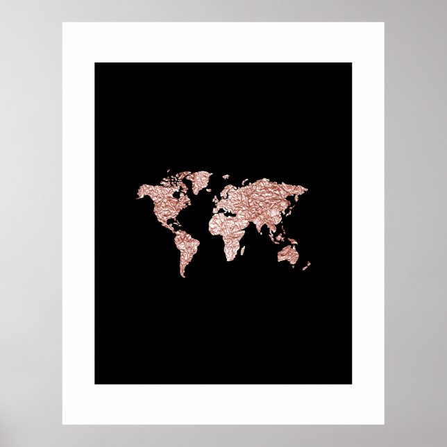 XL world map in crumpled Rose gold print Poster (Vorne)