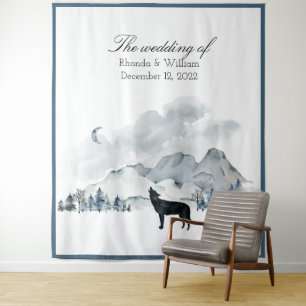 XLarge Foggy Mountains Aquarell Hochzeitsband Wandteppich