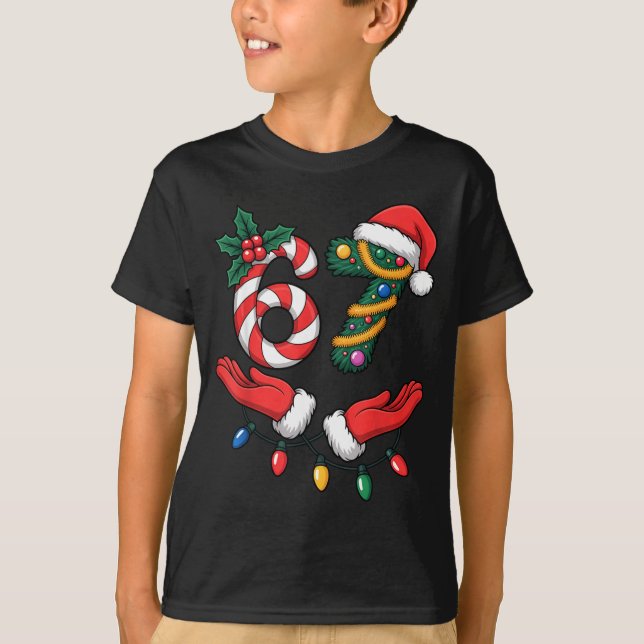 Xmas 67 Hands Gesture Candy Canes Santa Holiday Ki T-Shirt (Vorderseite)