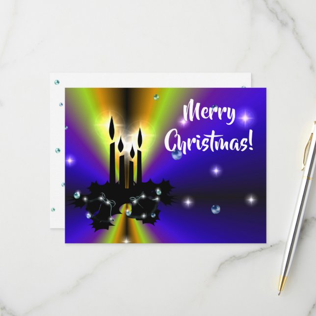 Xmas Artdeco Lila Gelber Regenbogen RSVP Karte (Vorderseite/Rückseite Beispiel)