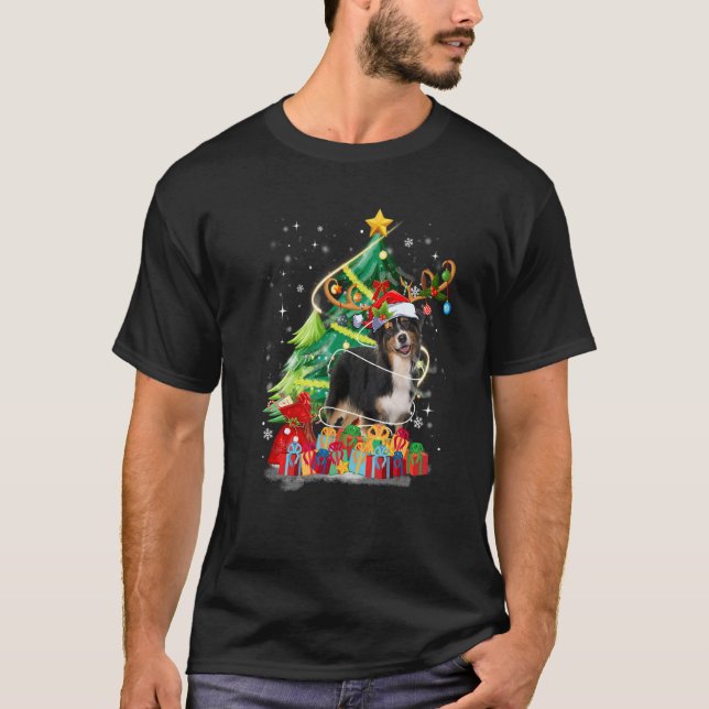 Xmas Australian Shepherd Christmas Lights Santa Re T-Shirt (Vorderseite)