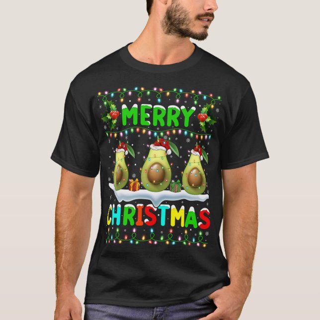 Xmas Avocado Lighting Weihnachtsmannmütze Frohe We T-Shirt (Vorderseite)