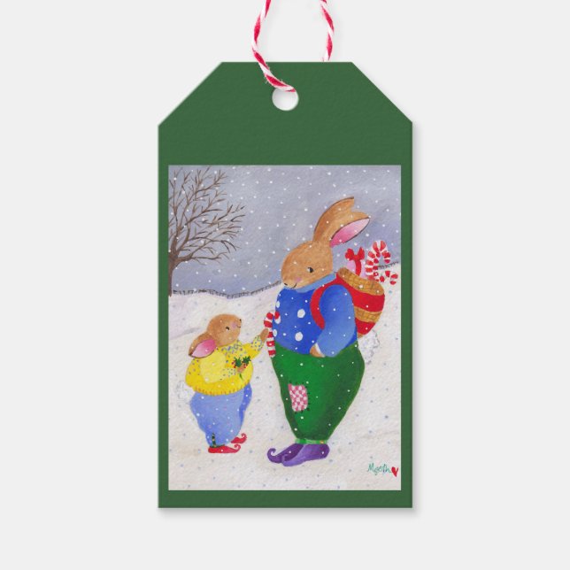 Xmas Basket Bunnies Geschenkanhänger (Vorderseite)