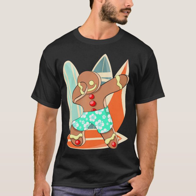 Xmas Beach Boy Dabbing Gingerbrot Mann Weihnachten T-Shirt (Vorderseite)