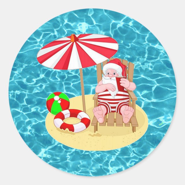 xmas beach santa claus classic round Aufkleber (Vorderseite)