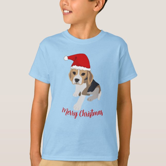 XMAS BEAGLE PUPPY HUND IN RED WEIHNACHTSMANNMÜTZE  T-Shirt (Vorderseite)