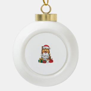 Xmas-Beleuchtung-Santa-Hut-Sheltie-Hund-Weihnachte Keramik Kugel-Ornament