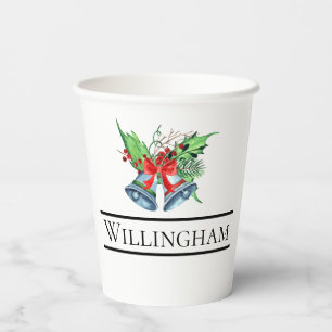 Xmas Bells Red Berries Evergreen Name Initial Pappbecher