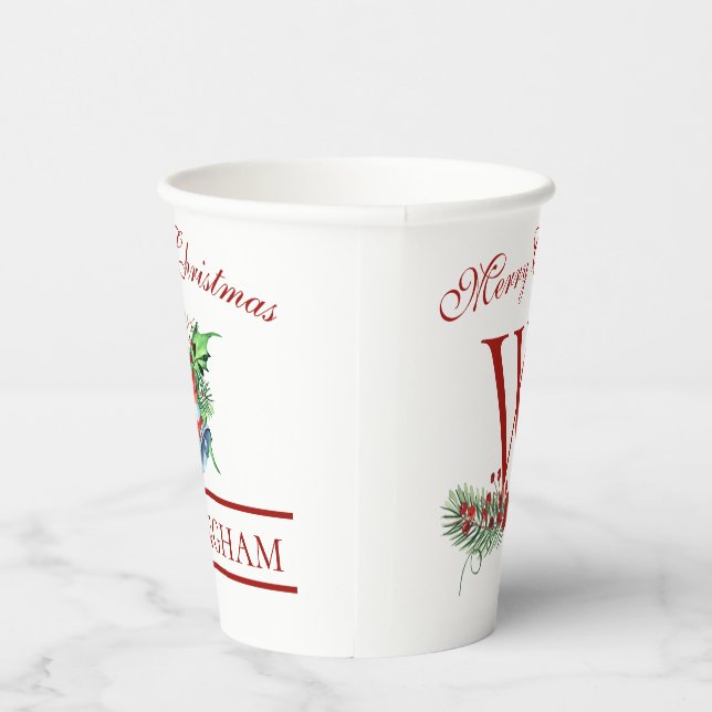 Xmas Bells Red Berries Evergreen Name Paper Cup Pappbecher (Rechts)