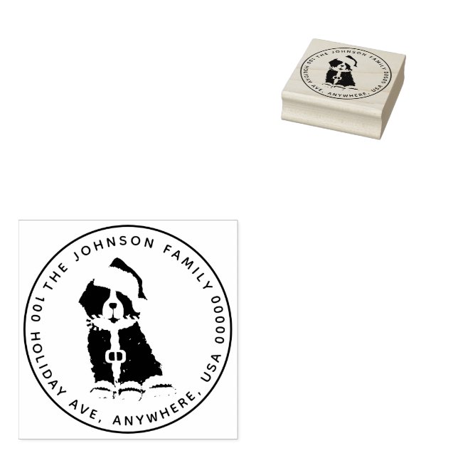 Xmas Bernese Mt Custom Round Rücksendeadresse Gummistempel (Stempel)