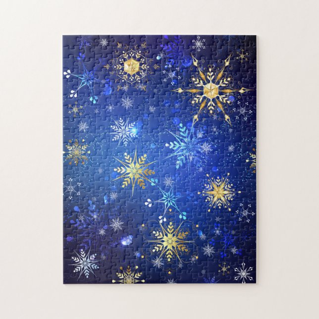 XMAS Blue Background mit goldenen Schneeflocken (Vertikal)