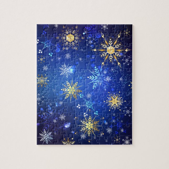 XMAS Blue Background mit goldenen Schneeflocken (Vertikal)