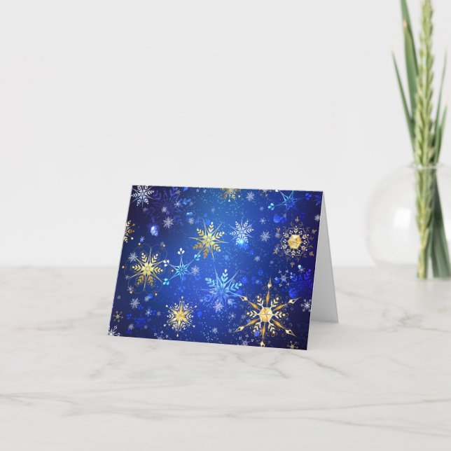 XMAS Blue Background mit goldenen Schneeflocken Ankündigung (Vorderseite)
