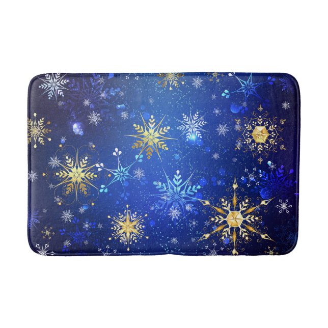 XMAS Blue Background mit goldenen Schneeflocken Badematte (Vorderseite)