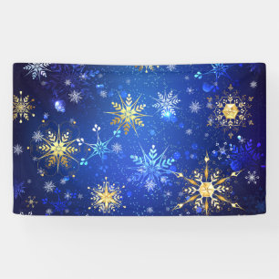 XMAS Blue Background mit goldenen Schneeflocken Banner