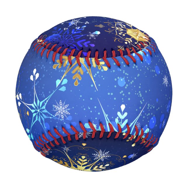 XMAS Blue Background mit goldenen Schneeflocken Baseball (Vorderseite)