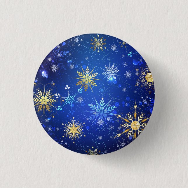 XMAS Blue Background mit goldenen Schneeflocken Button (Vorderseite)