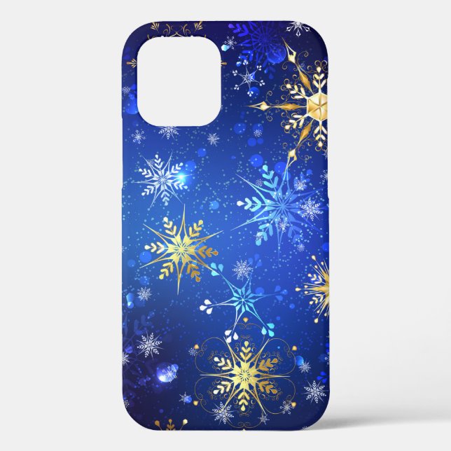 XMAS Blue Background mit goldenen Schneeflocken Case-Mate iPhone Hülle (Rückseite)