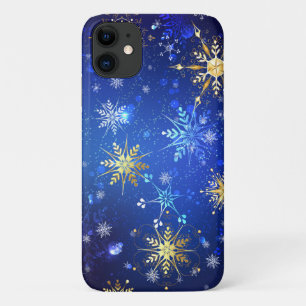 XMAS Blue Background mit goldenen Schneeflocken Case-Mate iPhone Hülle