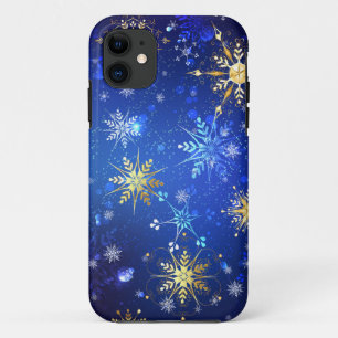 XMAS Blue Background mit goldenen Schneeflocken Case-Mate iPhone Hülle