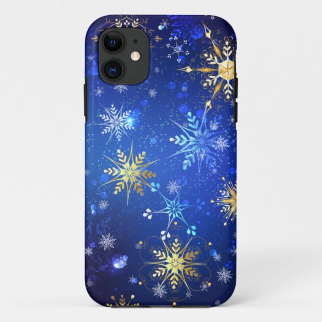 XMAS Blue Background mit goldenen Schneeflocken Case-Mate iPhone Hülle (Rückseite)