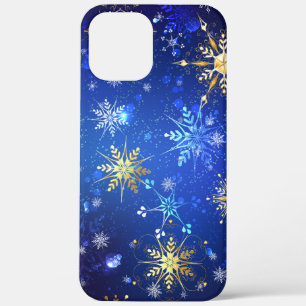 XMAS Blue Background mit goldenen Schneeflocken Case-Mate iPhone Hülle