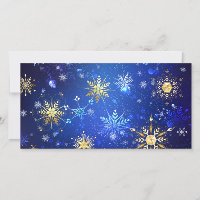 XMAS Blue Background mit goldenen Schneeflocken Dankeskarte (Vorderseite)