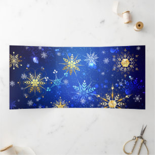 XMAS Blue Background mit goldenen Schneeflocken Dreifach Gefaltete Urlaubskarte