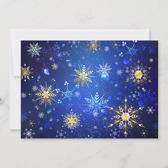 XMAS Blue Background mit goldenen Schneeflocken Einladung (Vorderseite)