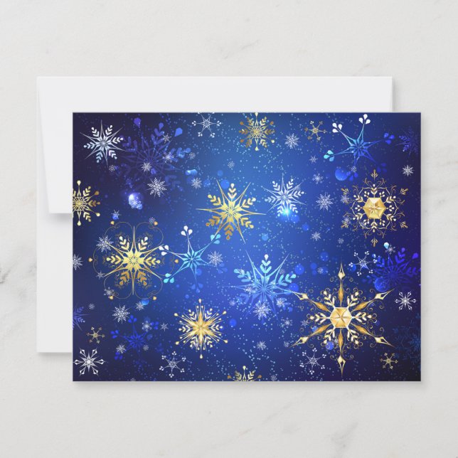 XMAS Blue Background mit goldenen Schneeflocken Einladung (Vorderseite)