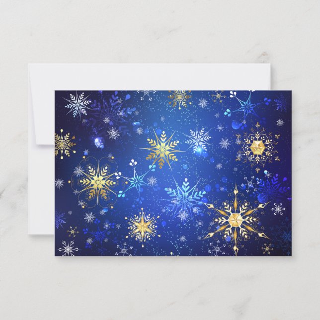 XMAS Blue Background mit goldenen Schneeflocken Einladung (Vorderseite)
