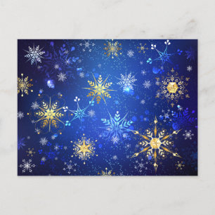 XMAS Blue Background mit goldenen Schneeflocken Einladungspostkarte