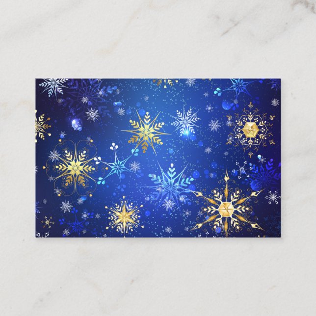 XMAS Blue Background mit goldenen Schneeflocken Empfehlungskarte (Vorderseite)